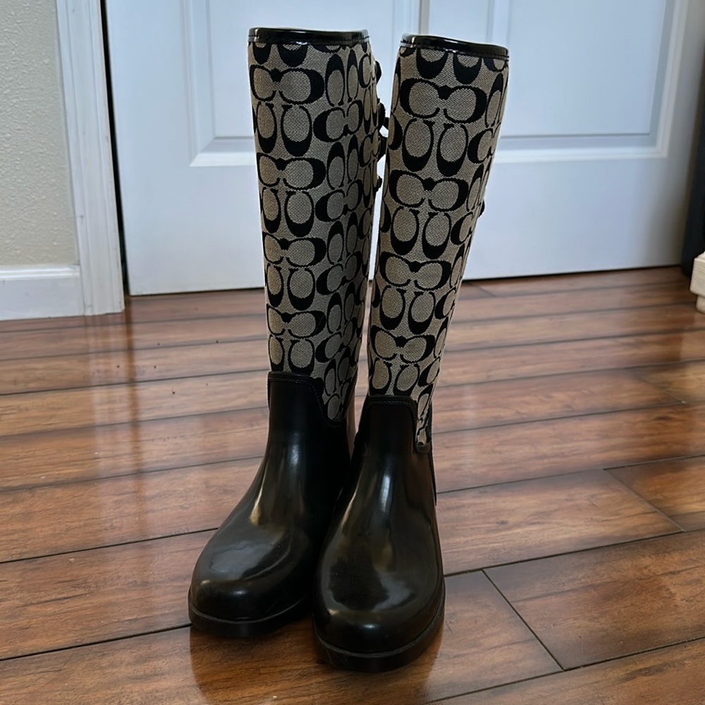 Tall Black Coach Rainboots